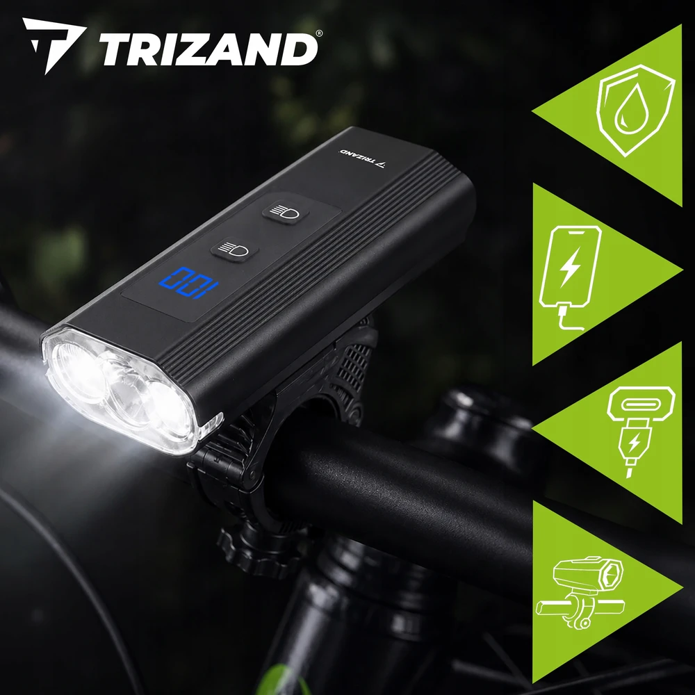 Trizand LED dviračio žibintas 1300 lm galinis priekinis galingas žibintuvėlis 5200 mAh USB rinkinys