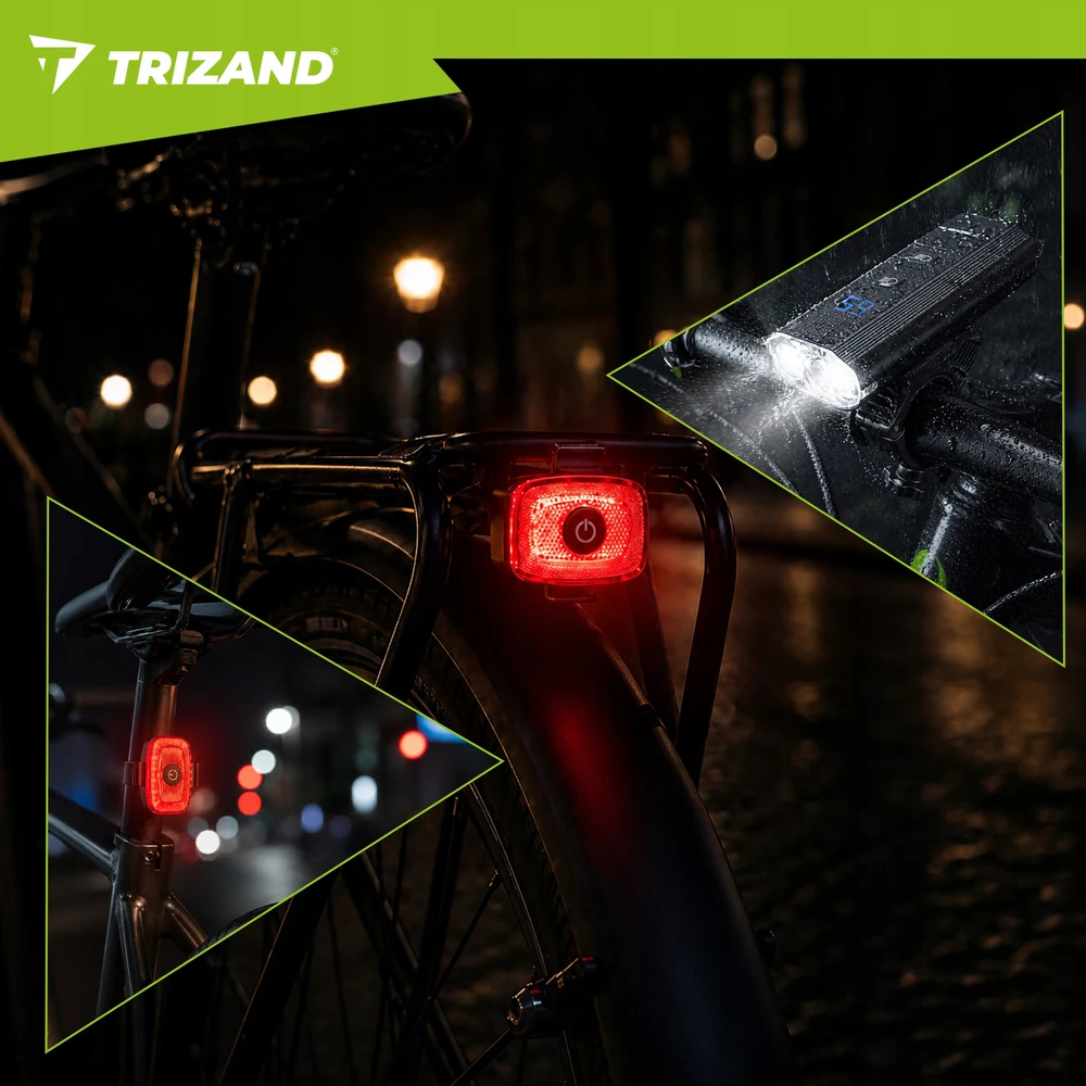 Trizand LED dviračio žibintas 1300 lm galinis priekinis galingas žibintuvėlis 5200 mAh USB rinkinys