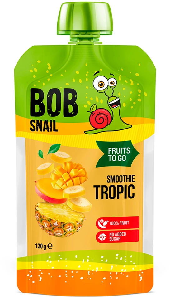 Tropinis bananų-ananasų-mangų kokteilis be pridėtinio cukraus 120 g BOB SNAIL