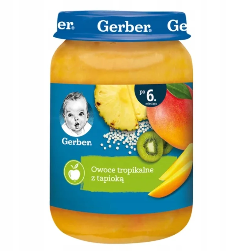 Tropinių vaisių desertas su tapijokos bananais ananasų mango 6 m+ Gerber 190 g