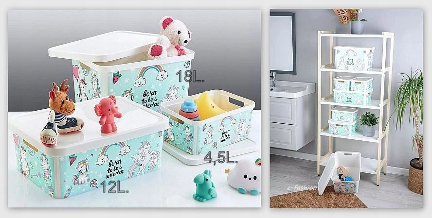 TRP POJEMNIK PUDEŁKO na zabawki klocki maskotki 12L JEDNOROŻEC