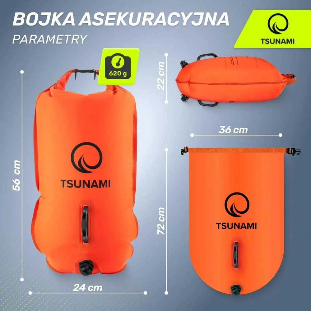 TSUNAMI 2 viename oranžinis sausas kišeninis plaukimo plūduras