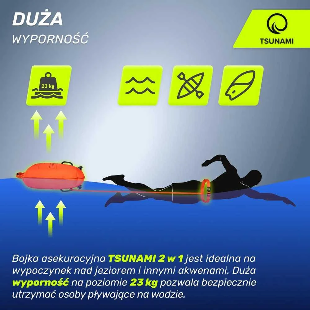 TSUNAMI 2 viename oranžinis sausas kišeninis plaukimo plūduras