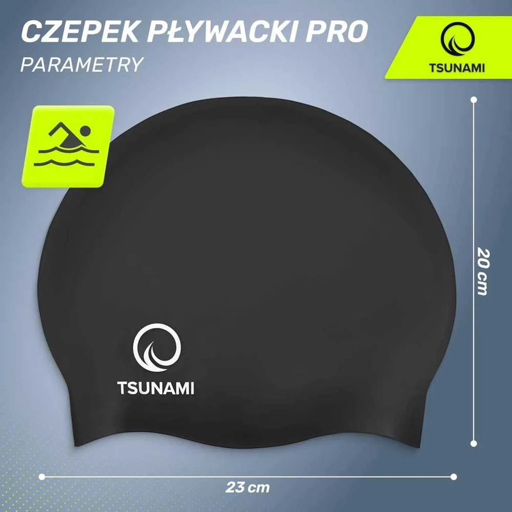 TSUNAMI PRO unisex plaukimo kepuraitė, juoda