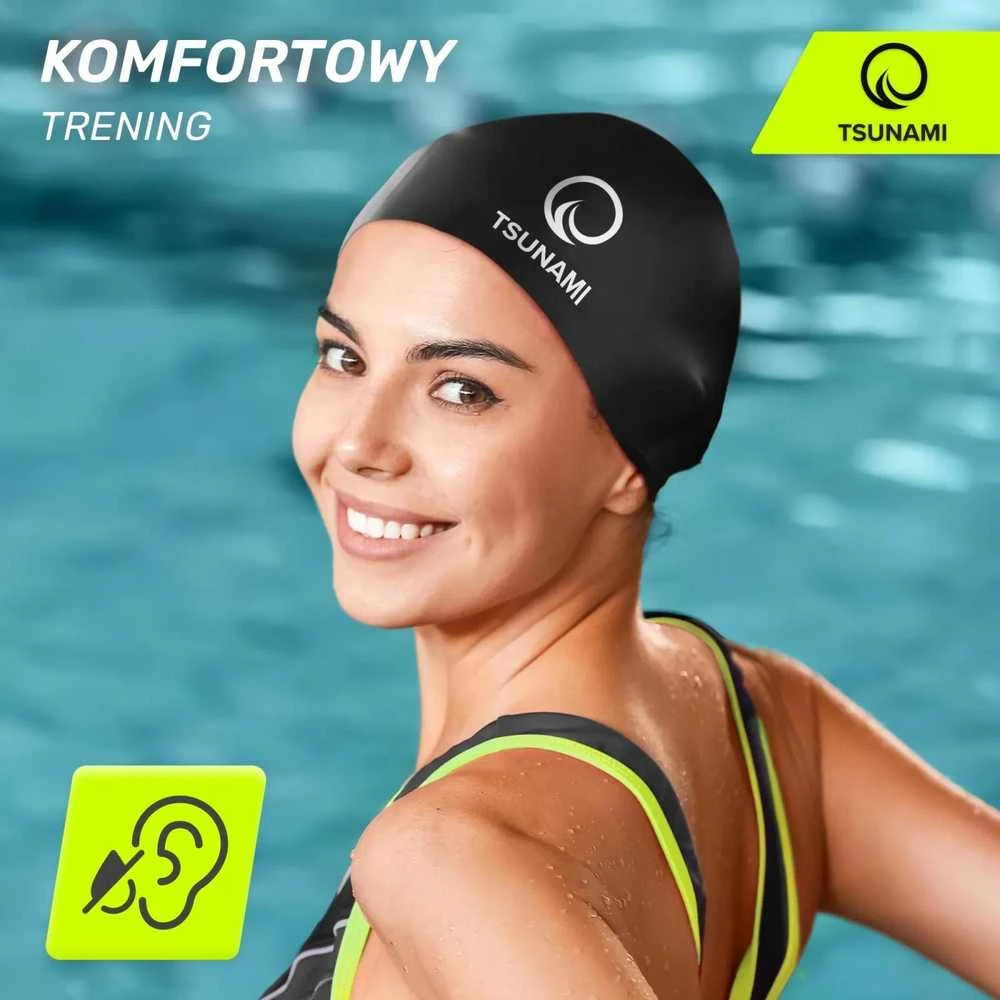 TSUNAMI PRO unisex plaukimo kepuraitė, juoda