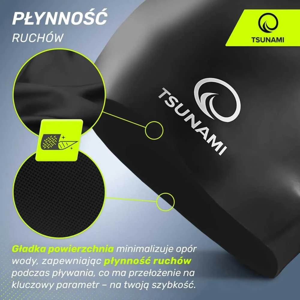 TSUNAMI PRO unisex plaukimo kepuraitė, juoda
