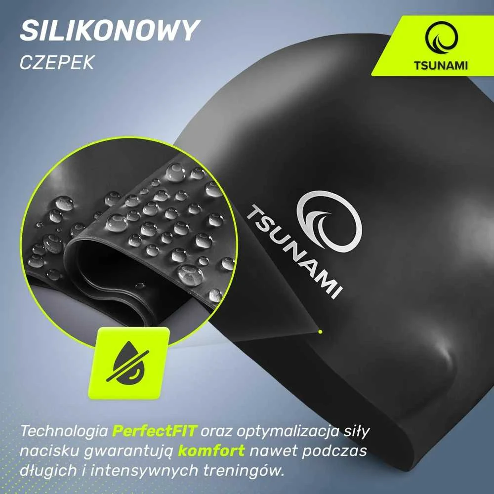 TSUNAMI PRO unisex plaukimo kepuraitė, juoda