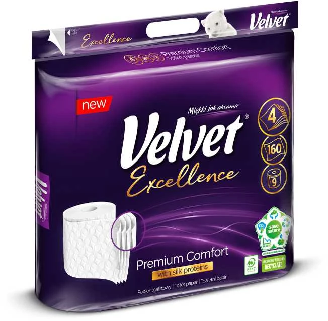 Tualetinis popierius Excellence Velvet 9 rit./160 lap./4sl. baltas