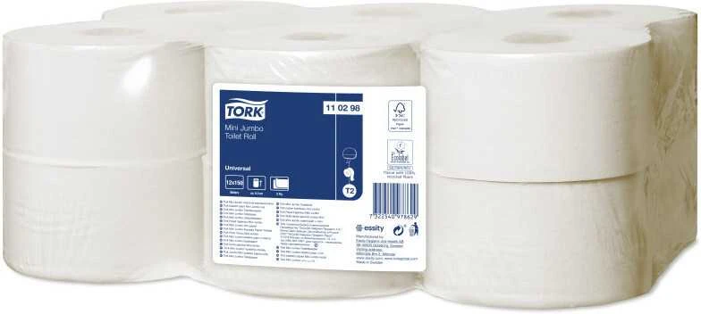 Tualetinis popierius Tork Universal Jumbo Mini T2, baltos spalvos, 110298, 2 sluoksniai, 150 m