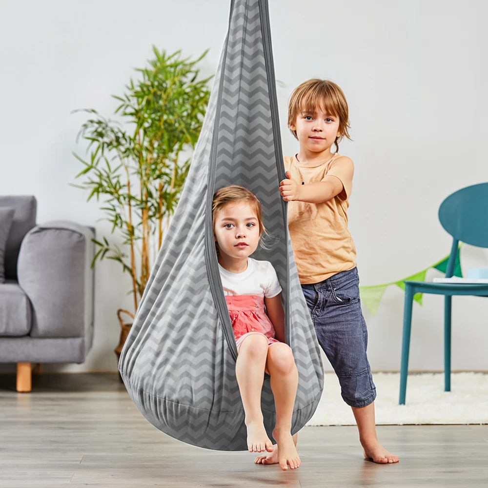 TULANO kokoninės sūpynės vaikams, pilka medvilnė, sūpynės iki 60kg, 36m+