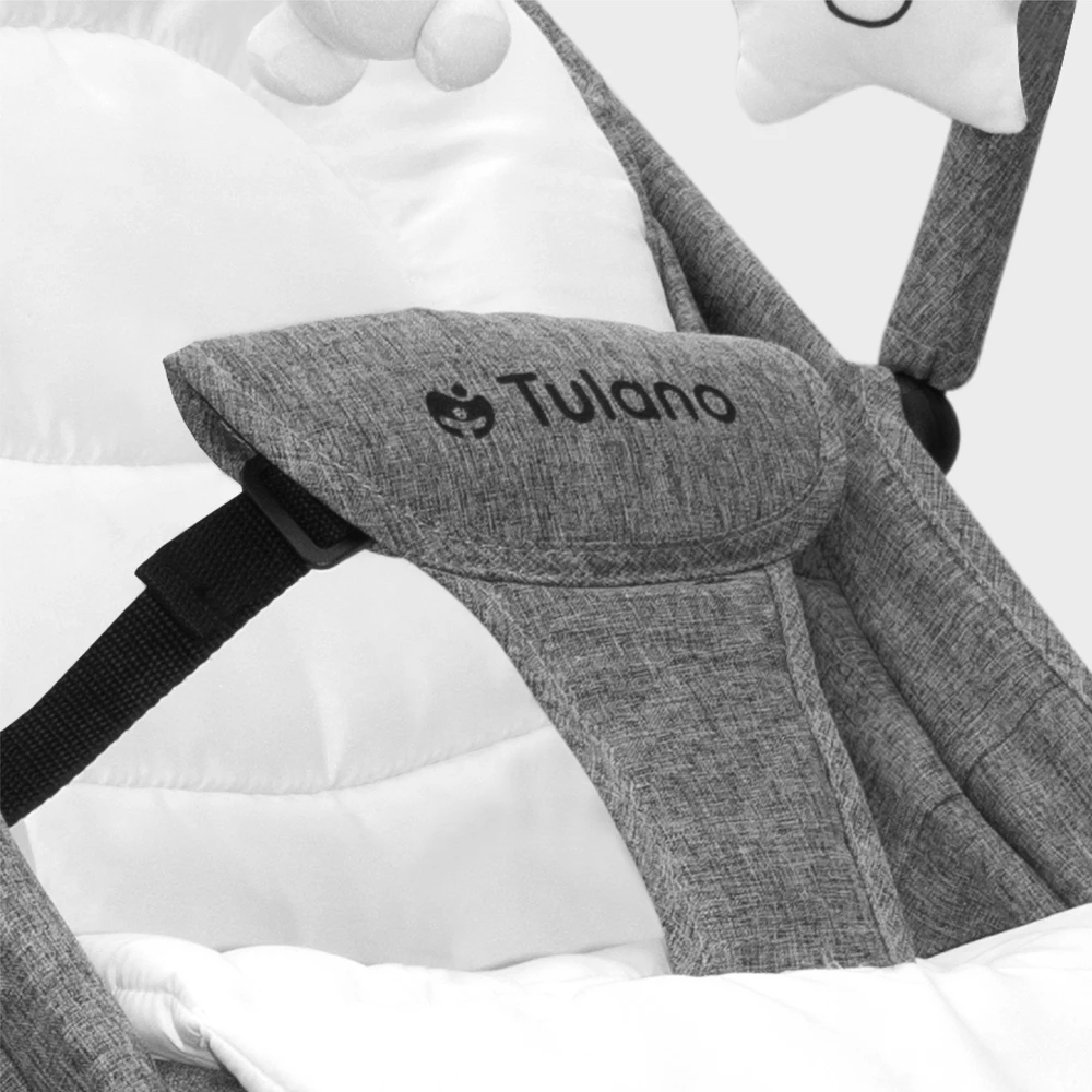 TULANO kūdikių rokeris, pilkos spalvos, lavinantys, reguliuojami žaislai
