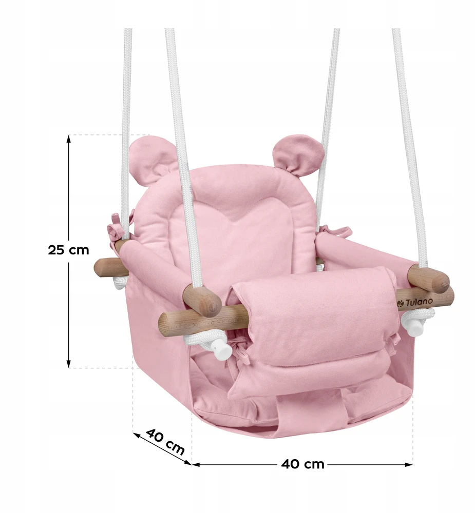 TULANO medinės sūpynės vaikams namams ir sodui BEAR HOP 30 Rožinė 6m+