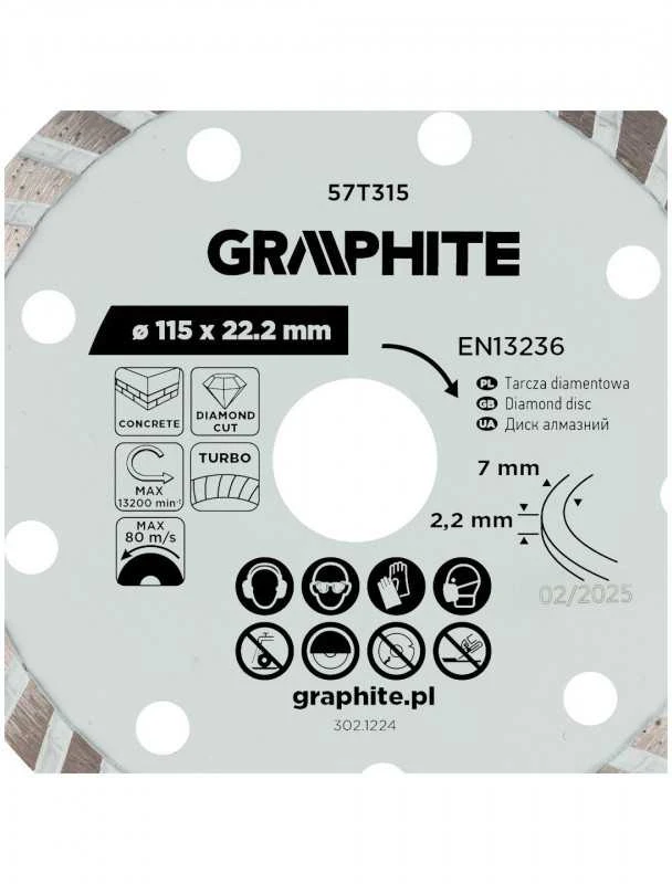 Graphite Turbo pjovimo deimantinis diskas, 115 x 22,22 mm, sausam pjovimui