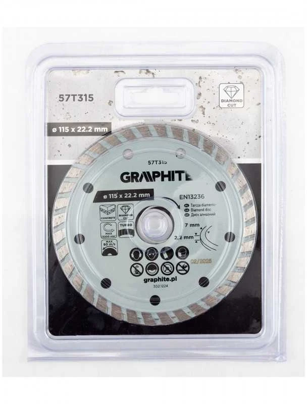 Graphite Turbo pjovimo deimantinis diskas, 115 x 22,22 mm, sausam pjovimui