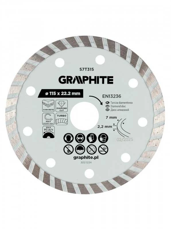 Graphite Turbo pjovimo deimantinis diskas, 115 x 22,22 mm, sausam pjovimui