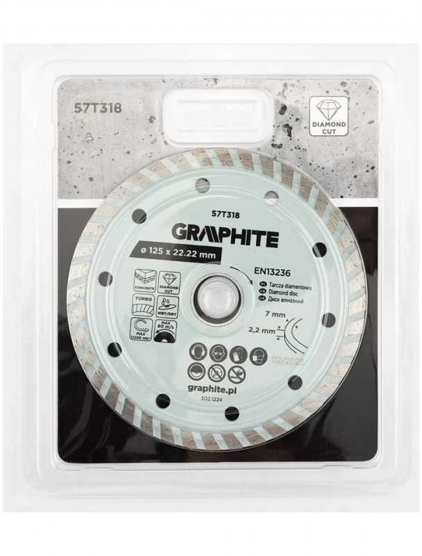 Graphite Turbo pjovimo deimantinis diskas, 125 x 22,22 mm, sausam ir šlapiam pjovimui