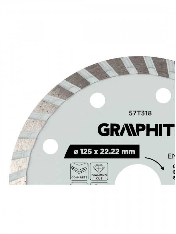 Graphite Turbo pjovimo deimantinis diskas, 125 x 22,22 mm, sausam ir šlapiam pjovimui