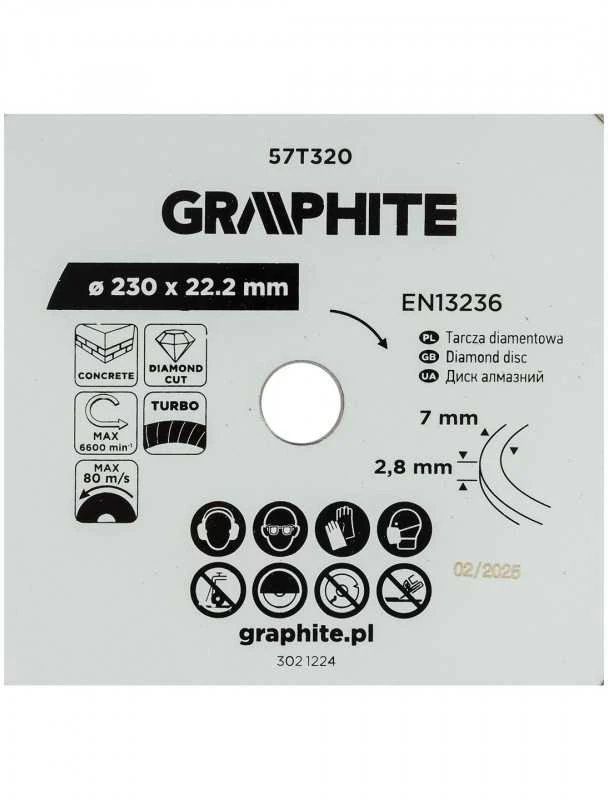Graphite Turbo pjovimo deimantinis diskas, 230 x 22,22 mm, sausam pjovimui
