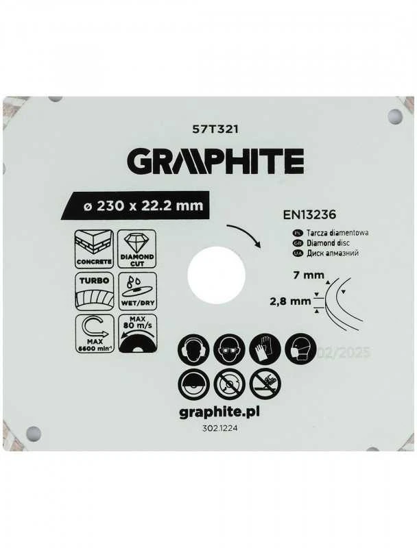 Graphite Turbo pjovimo deimantinis diskas, 230 x 22,22 mm, sausam ir šlapiam pjovimui