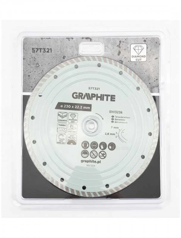 Graphite Turbo pjovimo deimantinis diskas, 230 x 22,22 mm, sausam ir šlapiam pjovimui