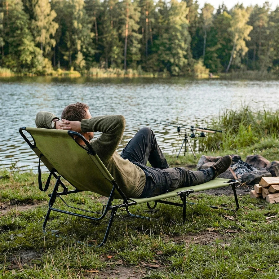 Nils Camp „Turist Camp Bed“ sulankstomas šezlongas, nešiojamasis šezlongas su atlošu NILS