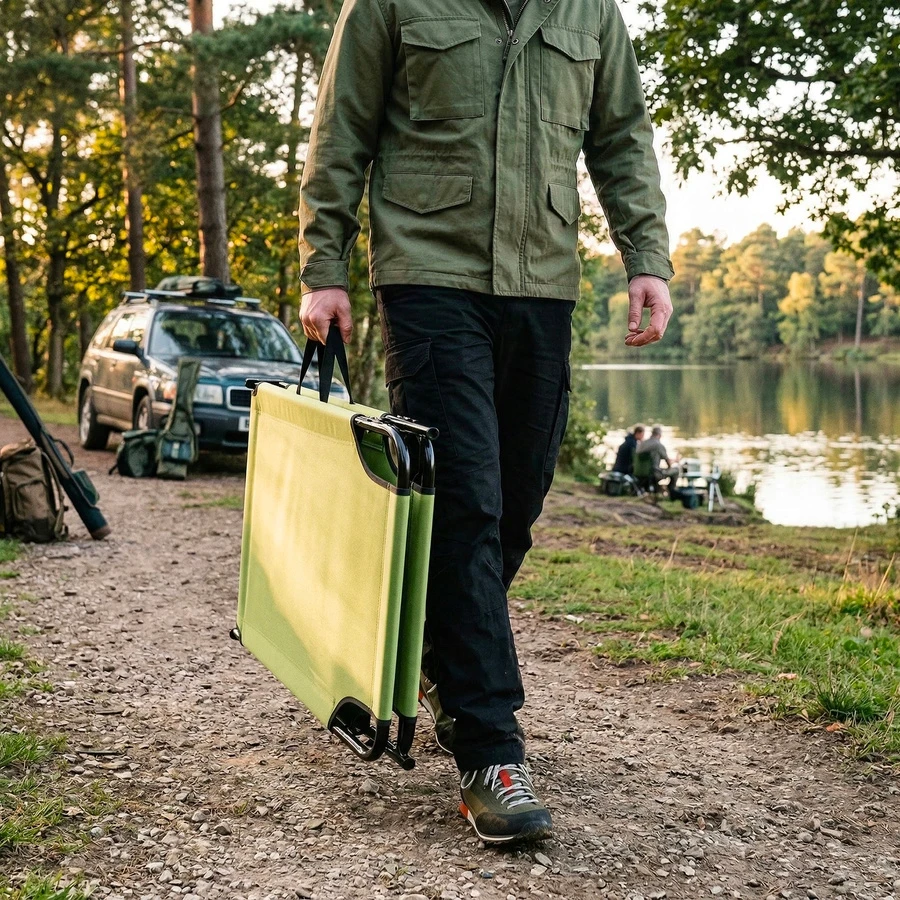 Nils Camp „Turist Camp Bed“ sulankstomas šezlongas, nešiojamasis šezlongas su atlošu NILS