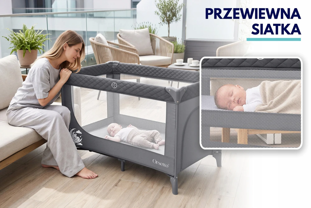 Turistinė lovytė CAMPINO DUO II-POZIOMOWE ORSETTO QUICK FOLD SZARE