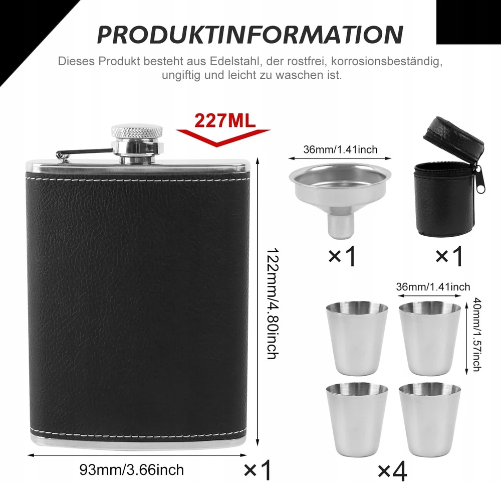 Turistinis 227 ml plieninio juodo kelioninio buteliuko rinkinys