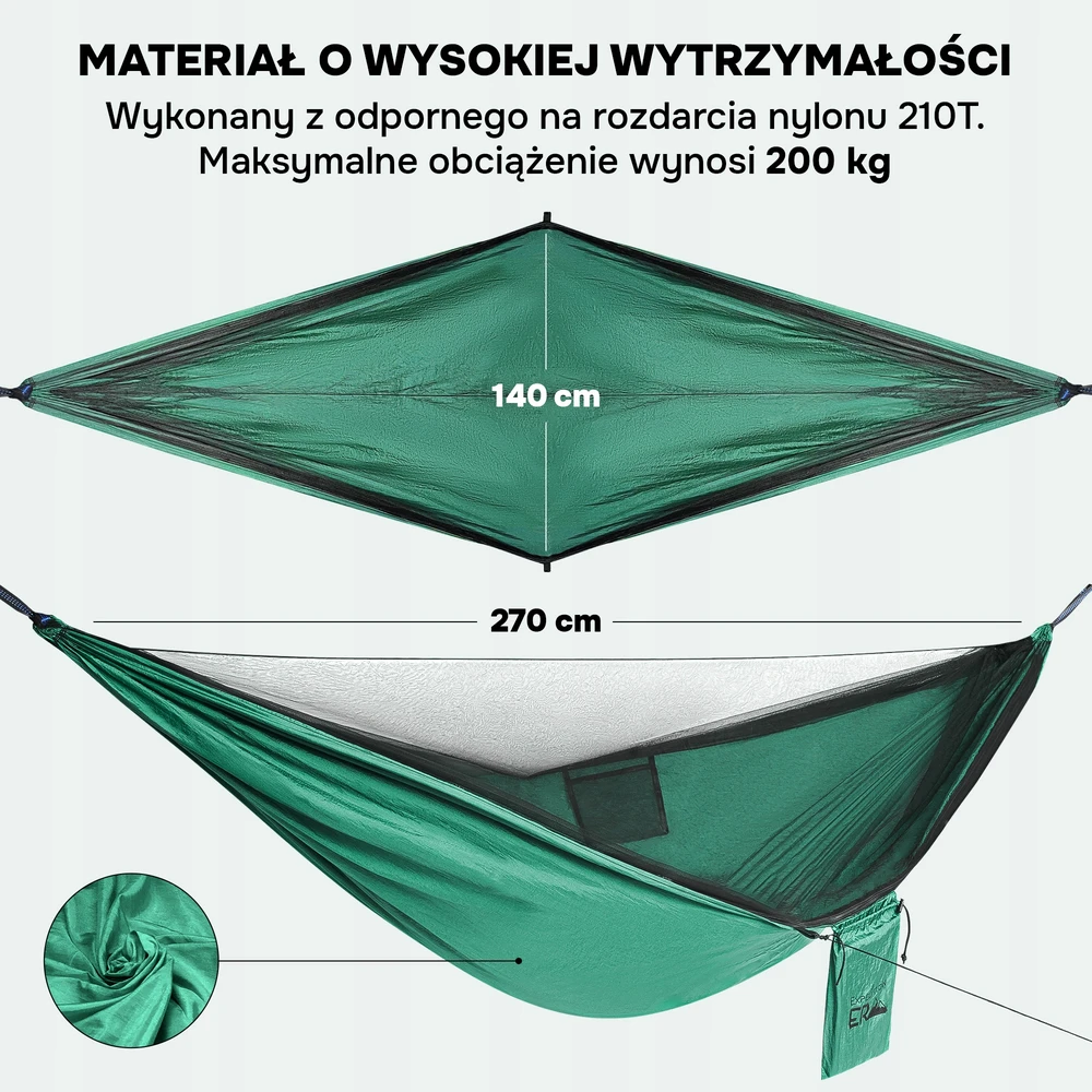 Turistinis hamakas su tinkleliu nuo uodų 270x140 cm