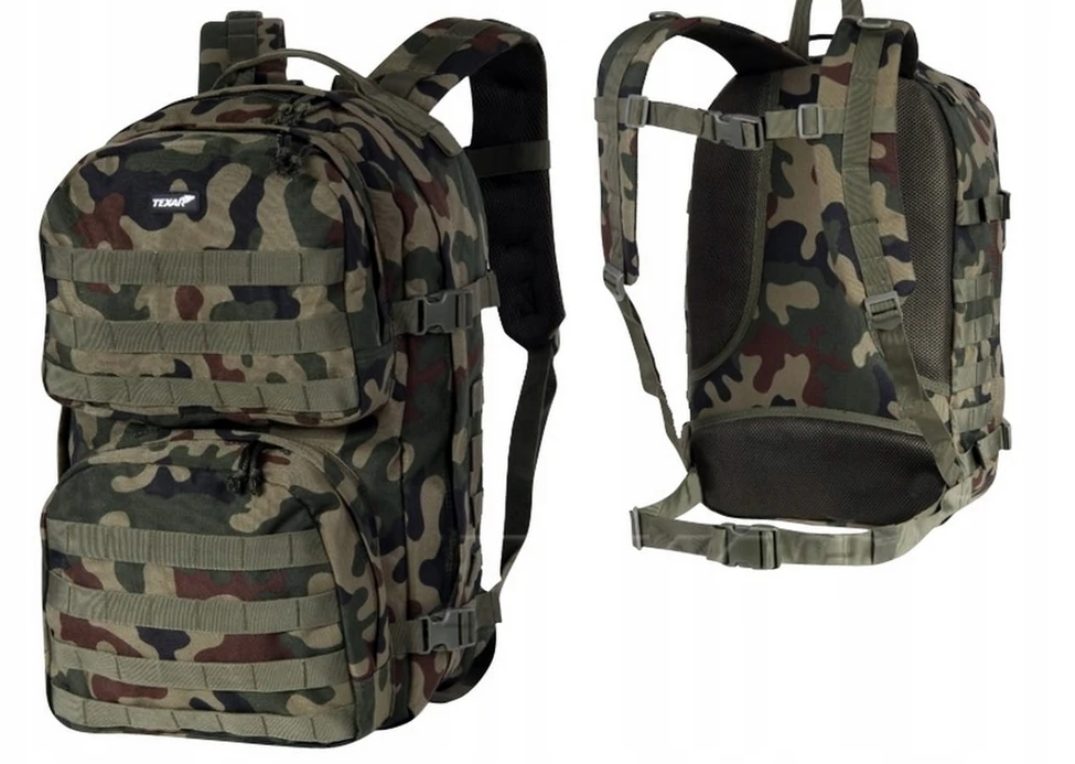 Turistinis kuprinė SCOUT 35L, Texar, su standžiu nugaros pagrindu, molle sistema ir suspaudimo diržais, PL Camo / Wz.93 kamufliažas