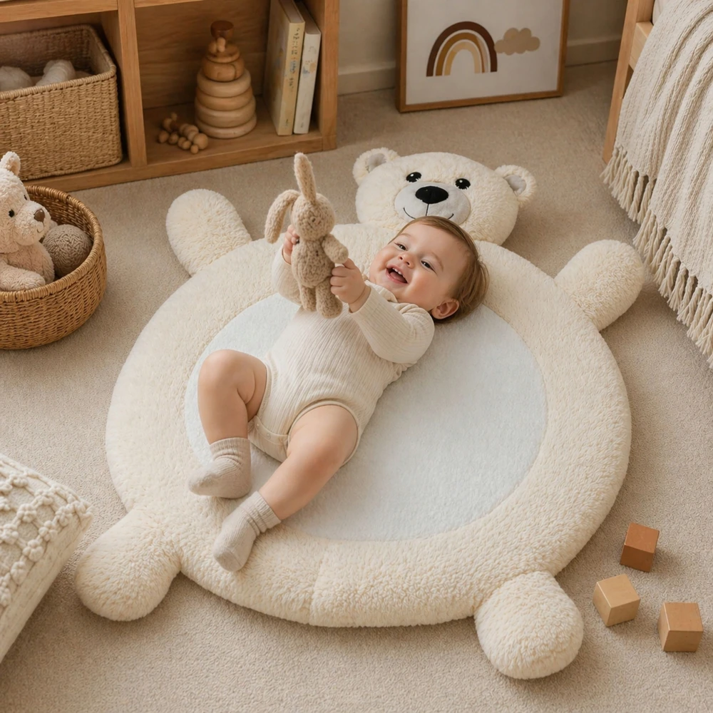 Tutumi PLUSZOWY DYWAN BABY MATA DLA DZIECKA DO ZABAWY MIŚ ECRU KREMOWY MIĘCIUTKI