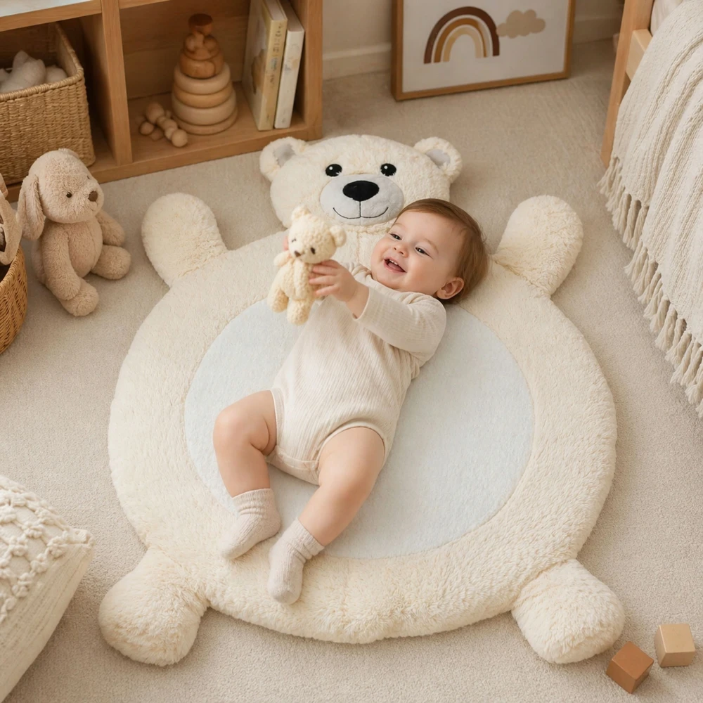 Tutumi PLUSZOWY DYWAN BABY MATA DLA DZIECKA DO ZABAWY MIŚ ECRU KREMOWY MIĘCIUTKI