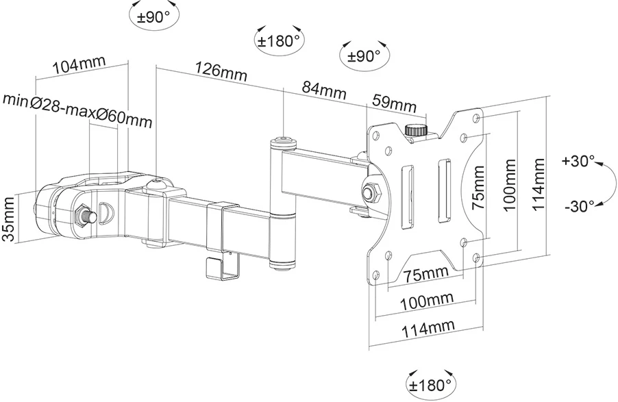 Laikiklis NEOMOUNTS BY NEWSTAR SCREEN POLE CLAMP/TRUSS MOUNT 3 PIVOTS VESA 100X100 (POLE DIAMETER 28-60 MM)