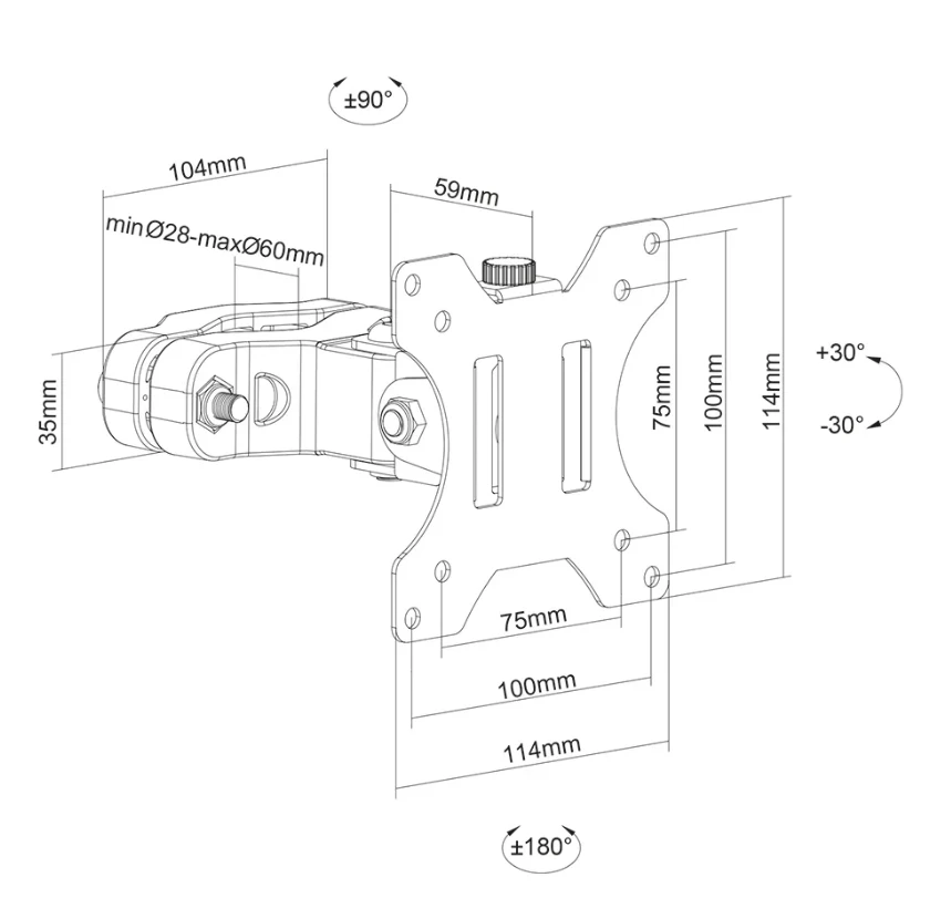 Laikiklis NEOMOUNTS BY NEWSTAR SCREEN POLE CLAMP/TRUSS MOUNT 1 PIVOT VESA 100X100 (POLE DIAMETER 28-60 MM)