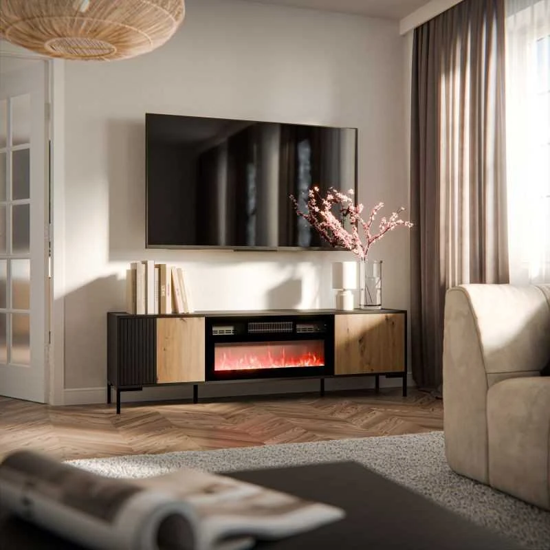 Laikiklis Halmar Cama Meble Spintelė - MERCI RTV 180 x 40 x 53.5 cm Juoda/Ąžuolo artisan