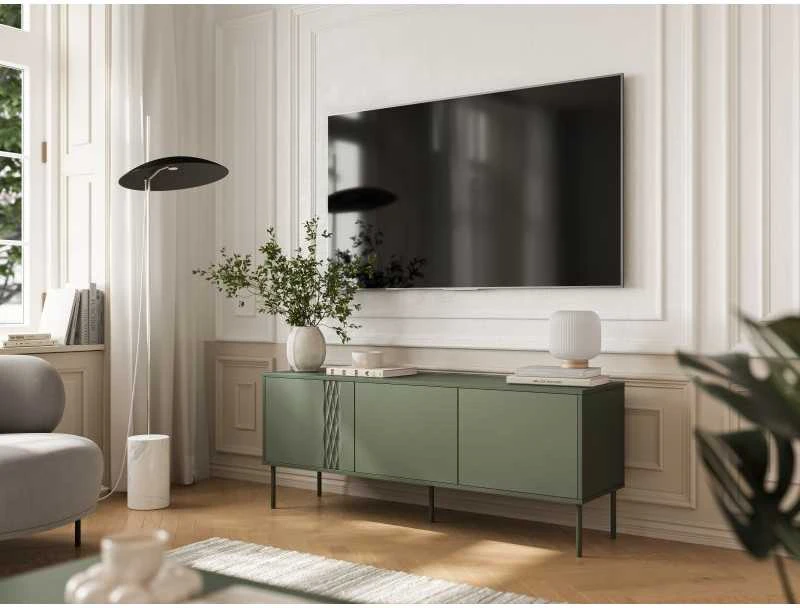 Halmar Cama Meble Cama RTV 3D TRESSE cabinet 150x40x55 matte žalias