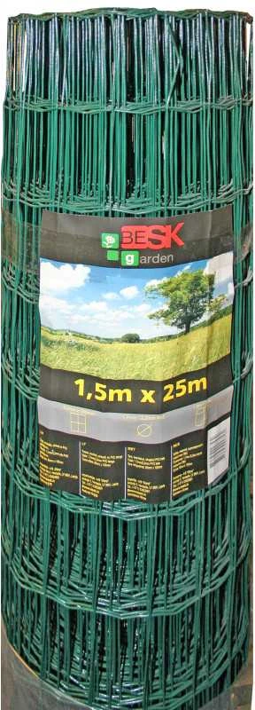 Besk Tvoros cinkuotos su PVC danga, 1.5m x 25m, 100x100, Žalia