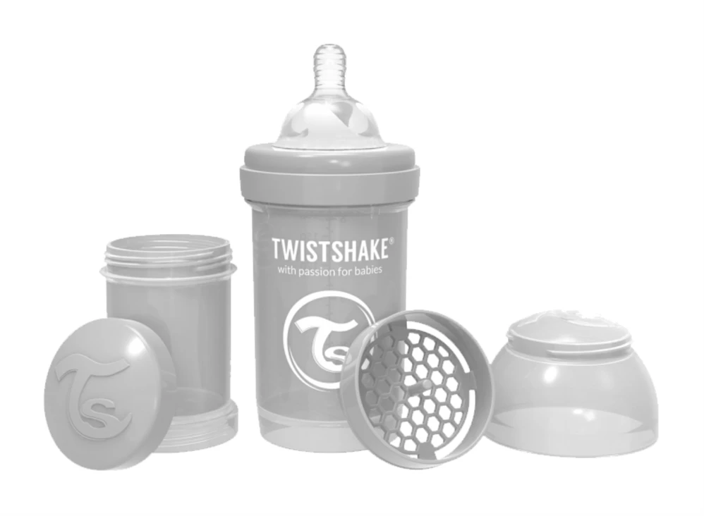 TwistShake ANTICOLIKAS ŠIRTINIMO BUTELIS 180 ml pilkas 0m