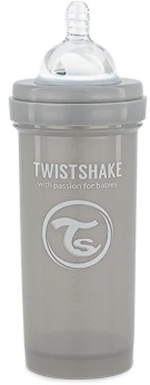 TwistShake buteliukas nuo pilvo dieglių 260ml, spenelis M 2m PASTEL Pilkas