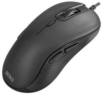 Tyli su laidu dvipusė DELTACO pelė, 6 mygtukai, 1000-6400 DPI, juoda / MS-810