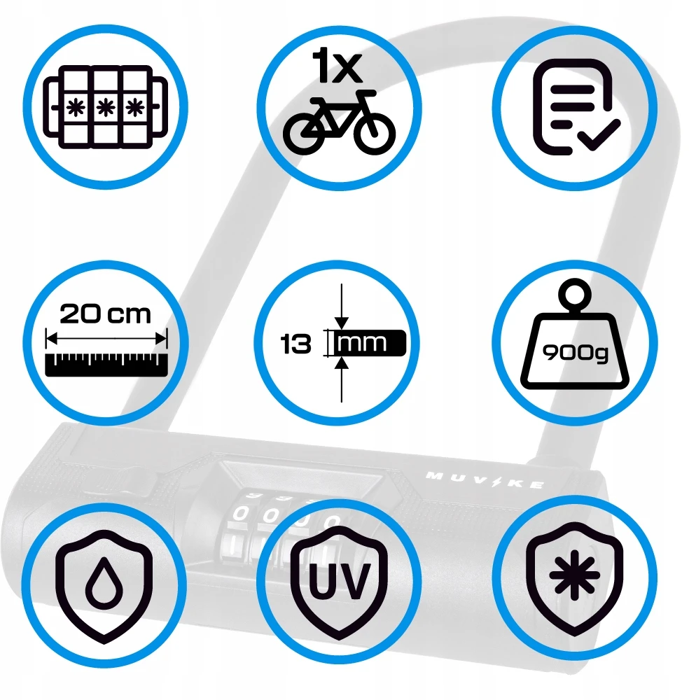 U LOCK Plieninis dviračio užraktas SU KODU DVIRAČIO UŽRAKTA MUVIKE U200/13C