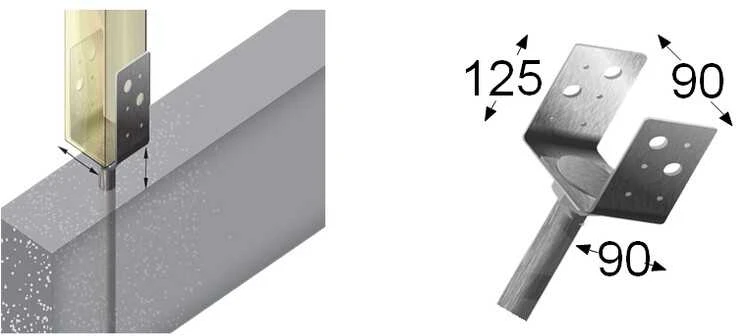 U tipo tvirtinimo pagrindas su inkaru Arras 90x90x125x5mm karštai cinkuotas