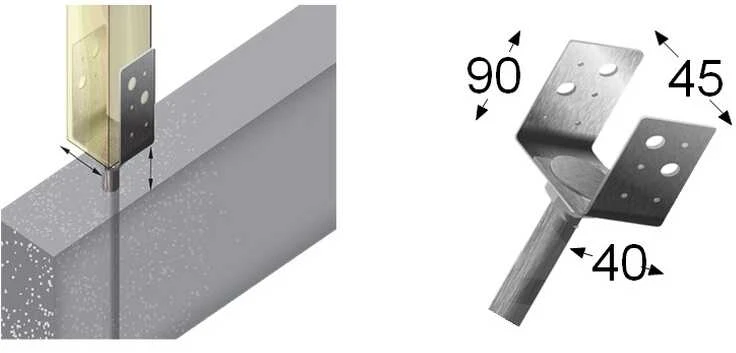 U tipo tvirtinimo pagrindas su inkaru Arras 45x40x90x4mm karštai cinkuotas