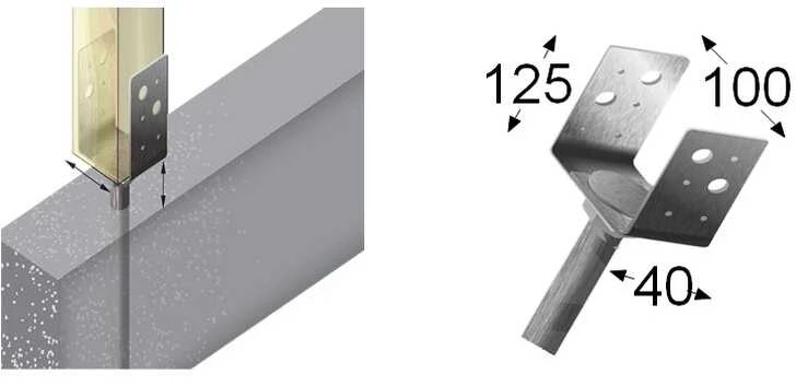 U tipo tvirtinimo pagrindas su inkaru Arras 100x40x125x5mm karštai cinkuotas
