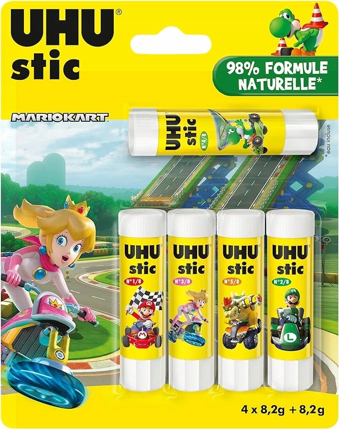 UHU MARIOKART klijų lazdelė, 21 g + 2 x 8,2 g, lizdinė plokštelė
