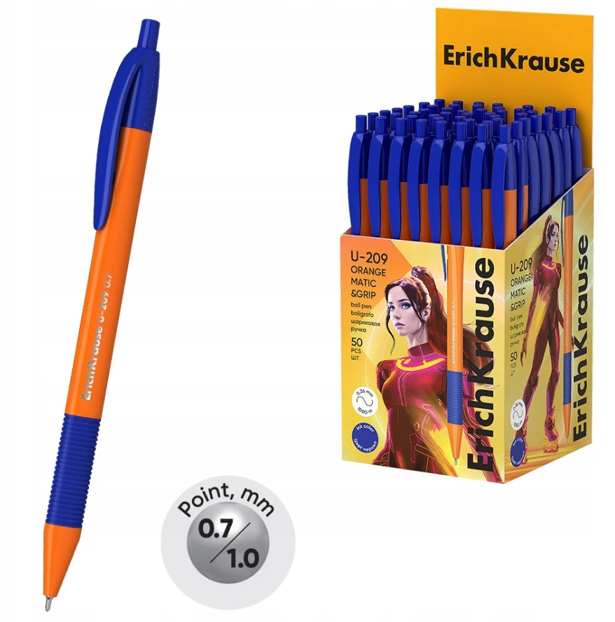 Ultra glide automatinis tušinukas U-209 Oragne Matic&Grip, ErichKrause, storis 1.0mm, mėlynos sp.