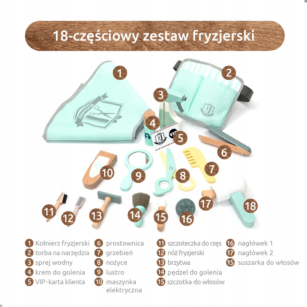 UMU medinis kirpyklų rinkinys vaikams 18 vnt
