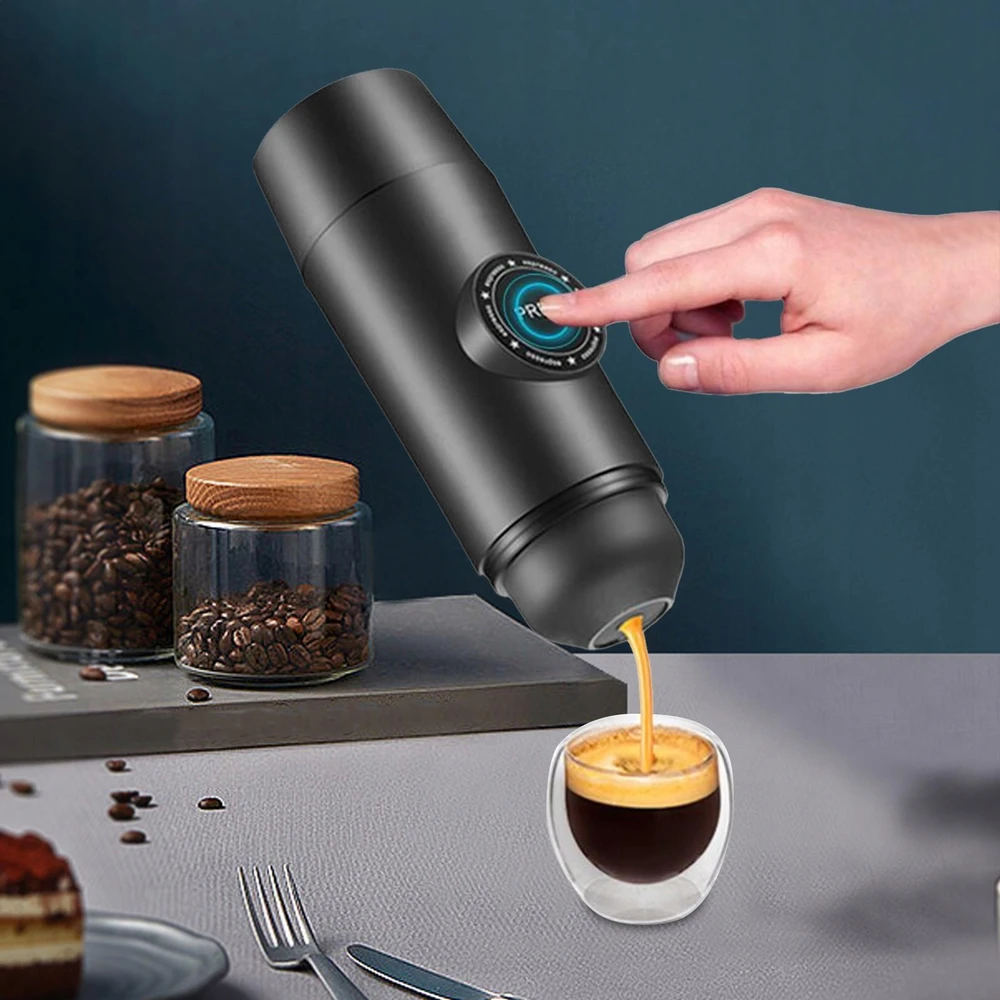 Unbranded Nešiojamas Espresso kavos aparatas, tinka kavos kapsulėms, karšto ekstrahavimo, juodos spalvos