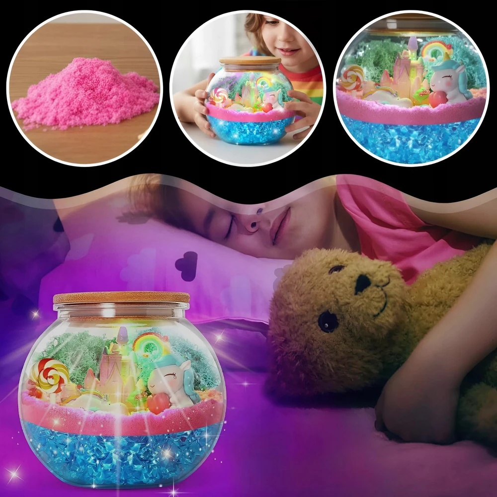 Memflow UNICORN LED NAKTINIS LEMPAS „Pasidaryk pats“ KŪRYBINGAS KINETINIS SMĖLIS + NUOTOLINIO VALDYMAS