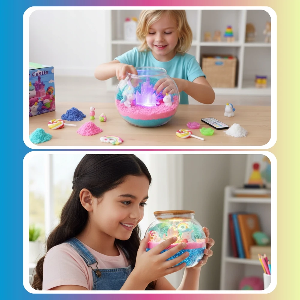 Memflow UNICORN LED NAKTINIS LEMPAS „Pasidaryk pats“ KŪRYBINGAS KINETINIS SMĖLIS + NUOTOLINIO VALDYMAS